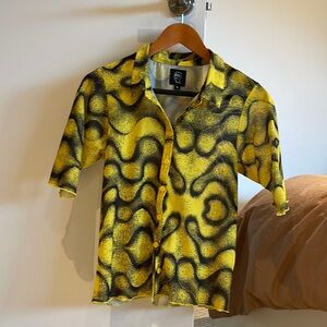 Brain Dead yellow and black button up top
